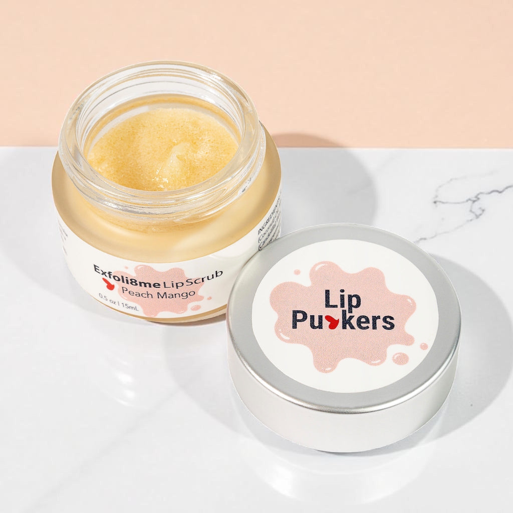 Exfoli8me Lip Scrub jar with natural sugar and bamboo exfoliants for soft, moisturized lips